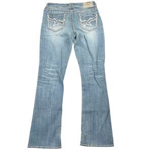 Y2K Hydraulic Low Rise Flare Jeans Size 7/8 Blue Distressed Stretch Thrashed